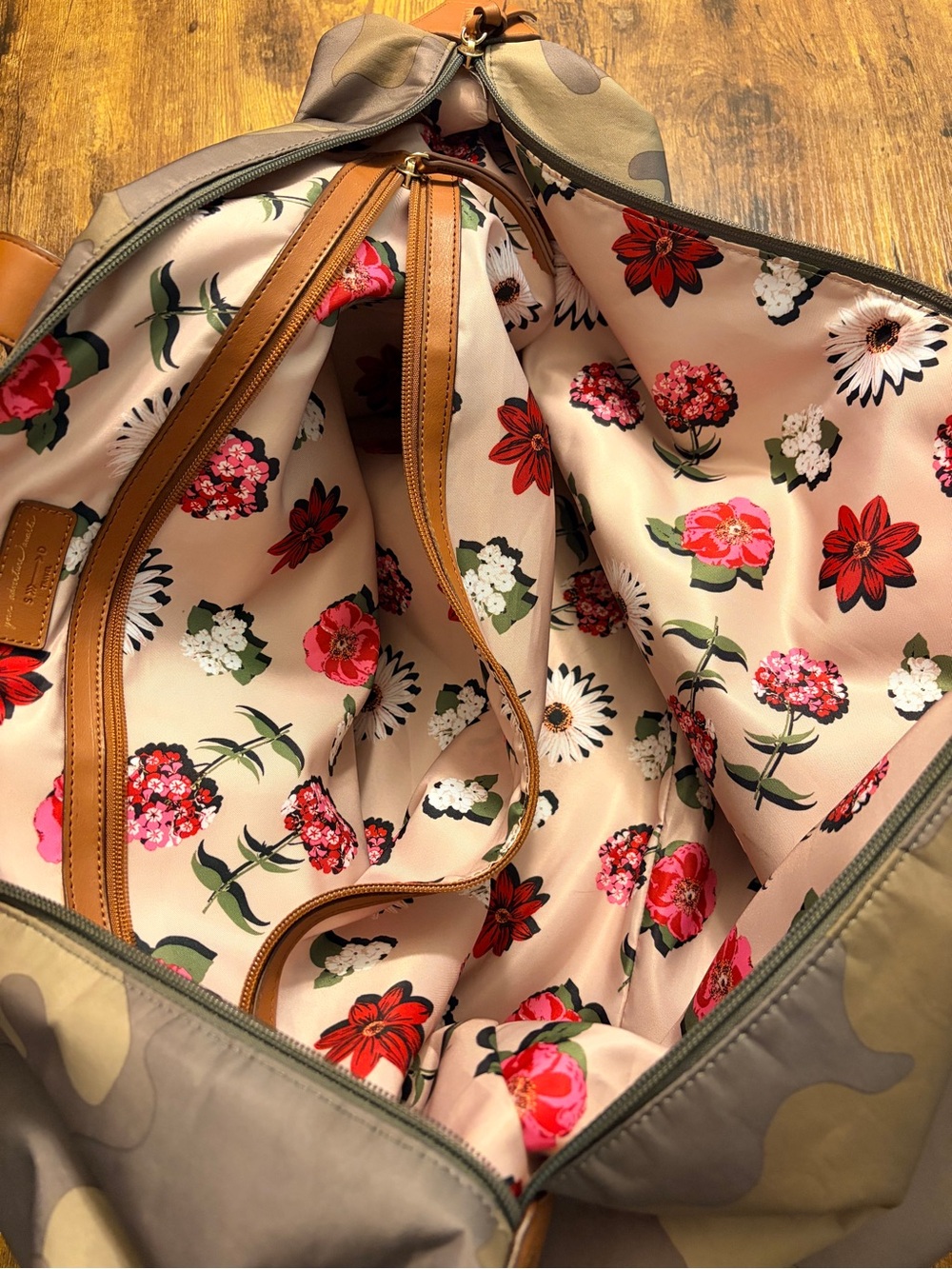 Stella and Dot Women’s Camo Travel Duffle Bag with Tan Accents